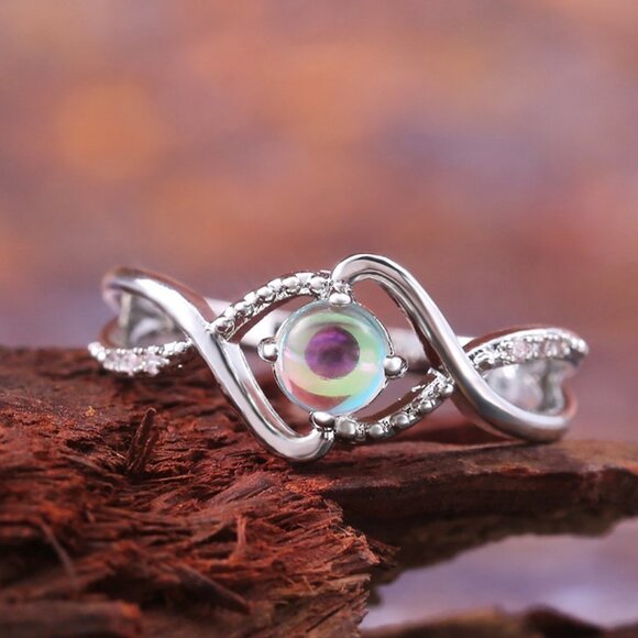 🎁 Super Dainty Tiny 925 Silver Plated White Opal Ring, FB16FA1085 - Picture 5 of 9